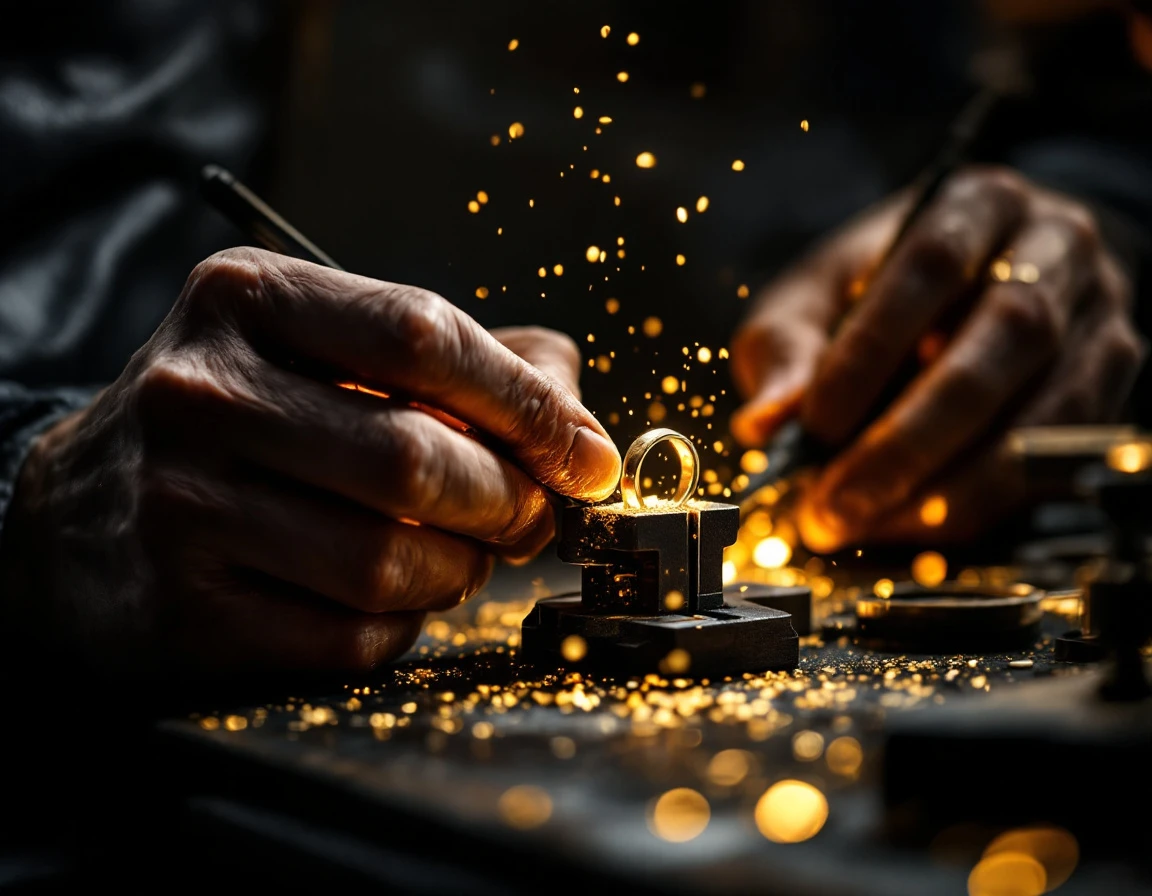 Goldschmied bei der Arbeit am Werktisch